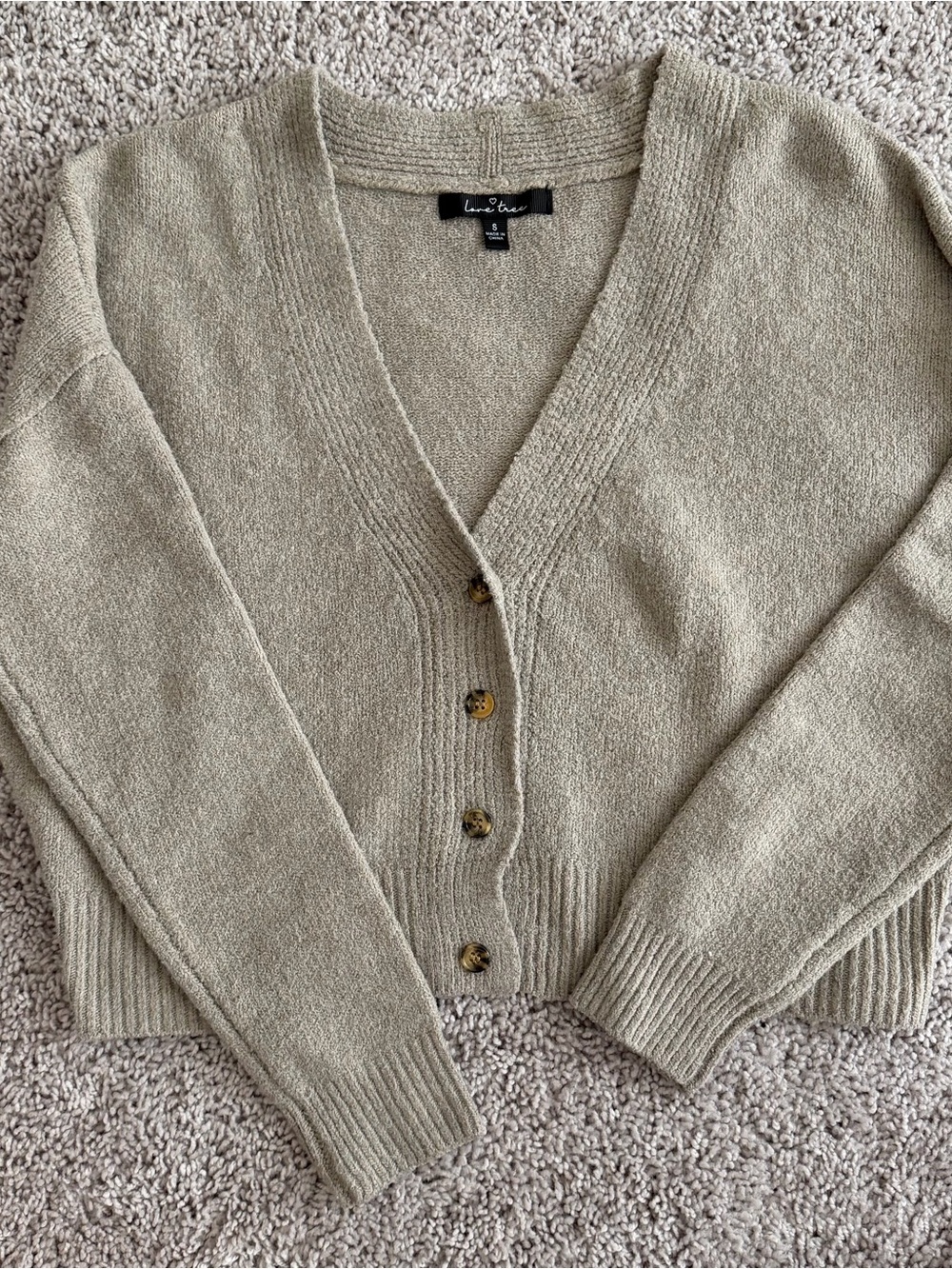 Love Tree Taupe V-Neck Button Cardigan Sweater